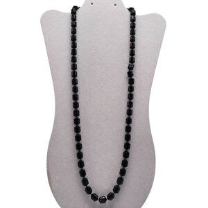 Black Faceted Acrylic Bead Necklace Long Vintage 30.5 in